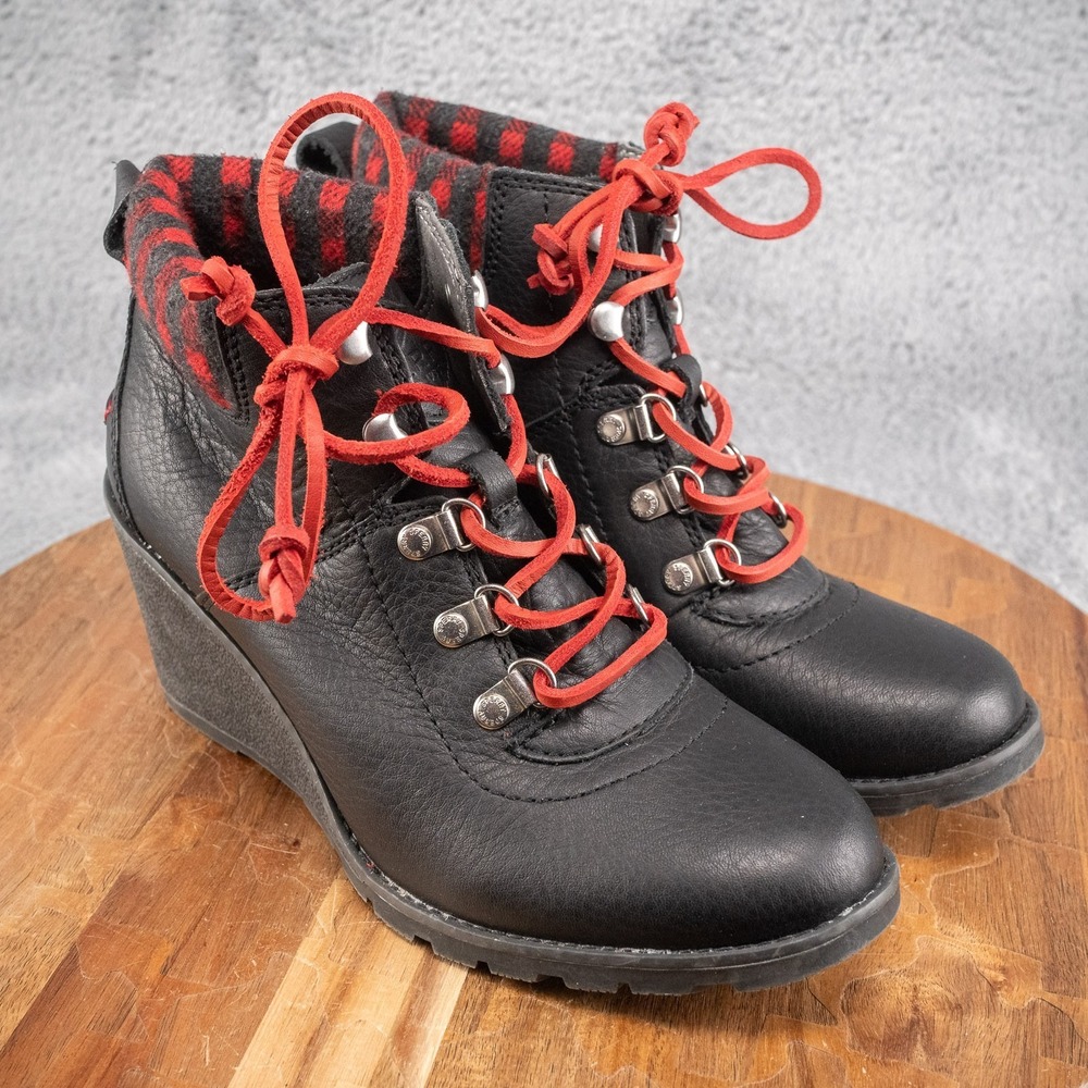 Sperry Celeste Bliss‎ Womens Size 8 M Black Red Leather Wedge Booties STS99838